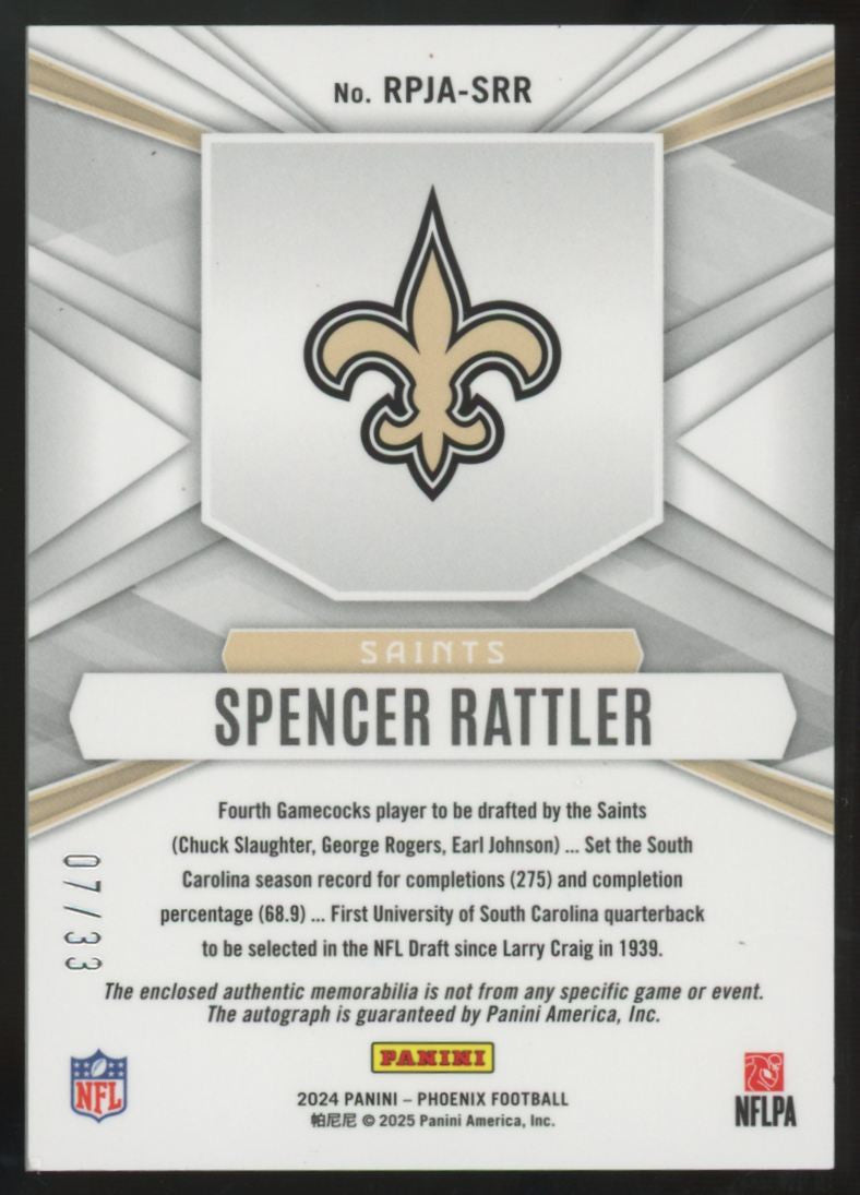2024 Panini Phoenix Spencer Rattler RC Bronze Phenom Patch Auto RPA /33