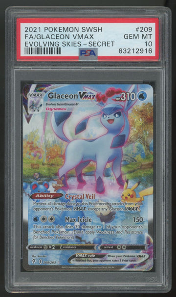 2021 Pokemon Glaceon VMax Evolving Skies Full Art #209 PSA 10