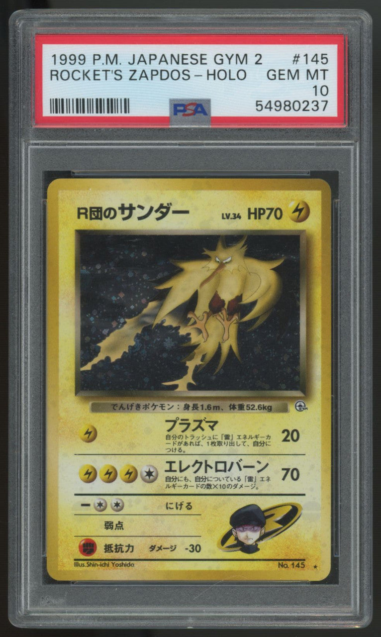 1999 Pokemon Rocket's Zapdos Japanese Gym 2 Holo #145 PSA 10