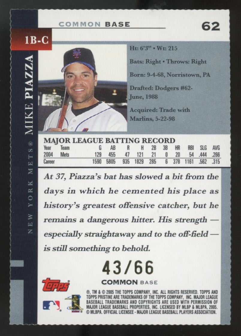 2005 Topps Pristine Mike Piazza Die Cut Red Refractor /66 #62