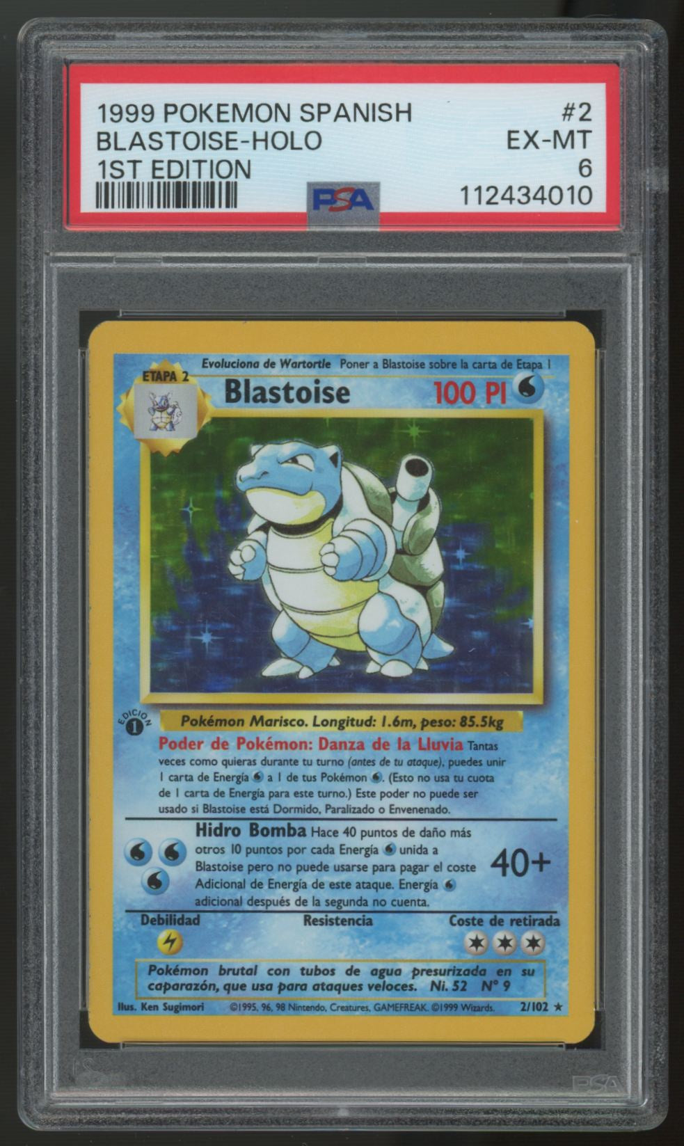 1999 Pokemon Blastoise Base Set 1st Edition Spanish Holo #2 PSA 6