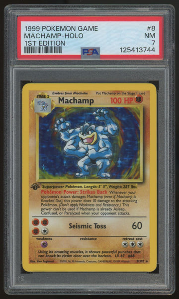 1999 Pokemon Machamp Base Set 1st Edition Holo #8 PSA 7