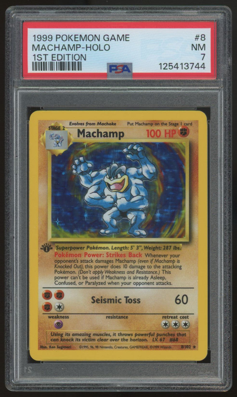 1999 Pokemon Machamp Base Set 1st Edition Holo #8 PSA 7
