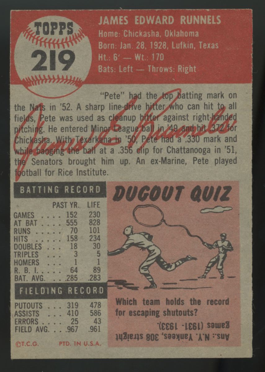 1953 Topps Pete Runnels #219 EX/MT