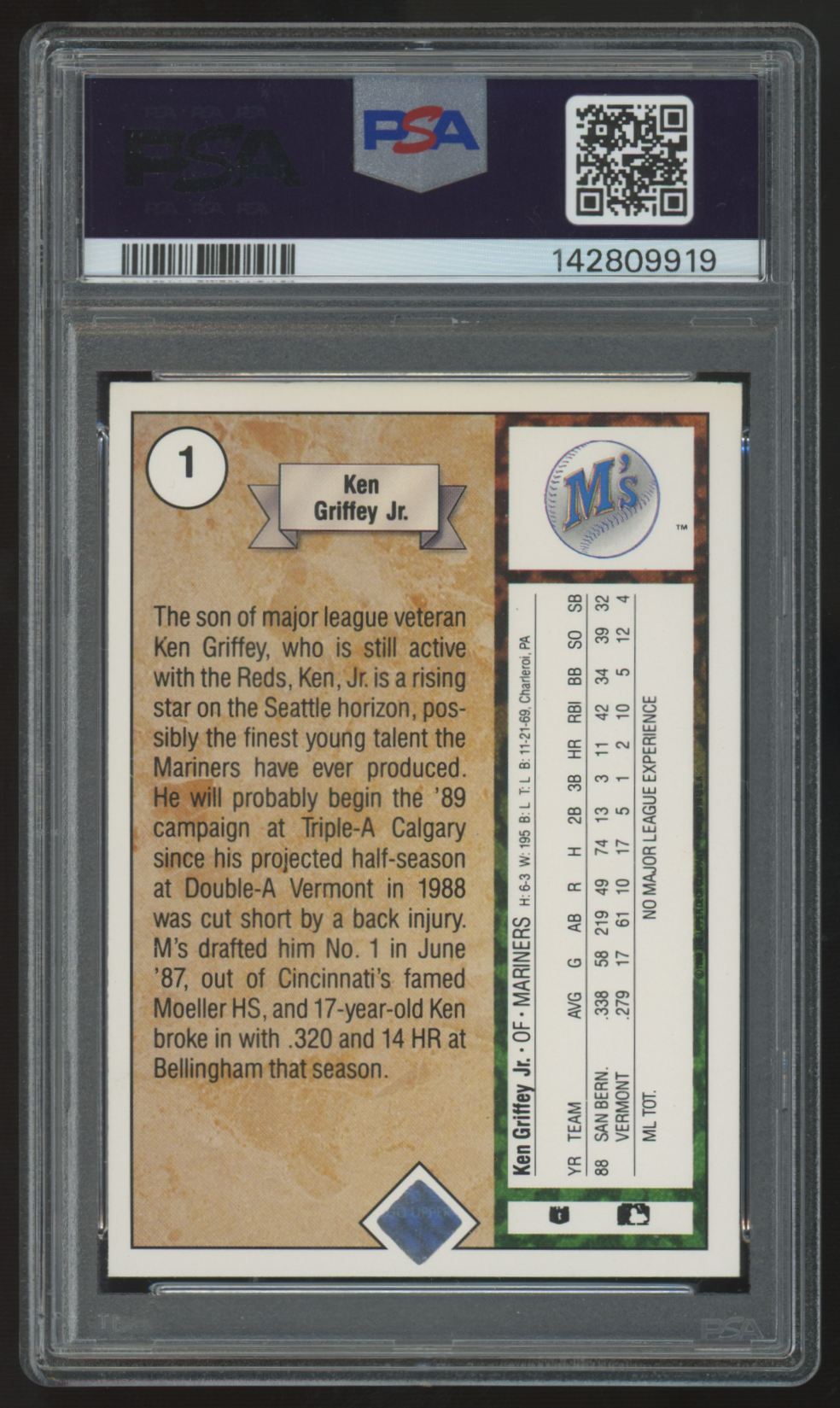 1989 Upper Deck Ken Griffey Jr. RC #1 PSA 8 *919