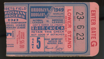 1949 Brooklyn Dodgers World Series Game 5 Ticket Stub Low Grade