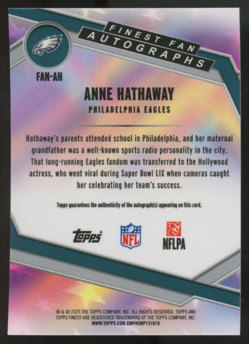 2025 Topps Finest Anne Hathaway Finest Fans Gold Refractor Auto /50 #FAN-AH