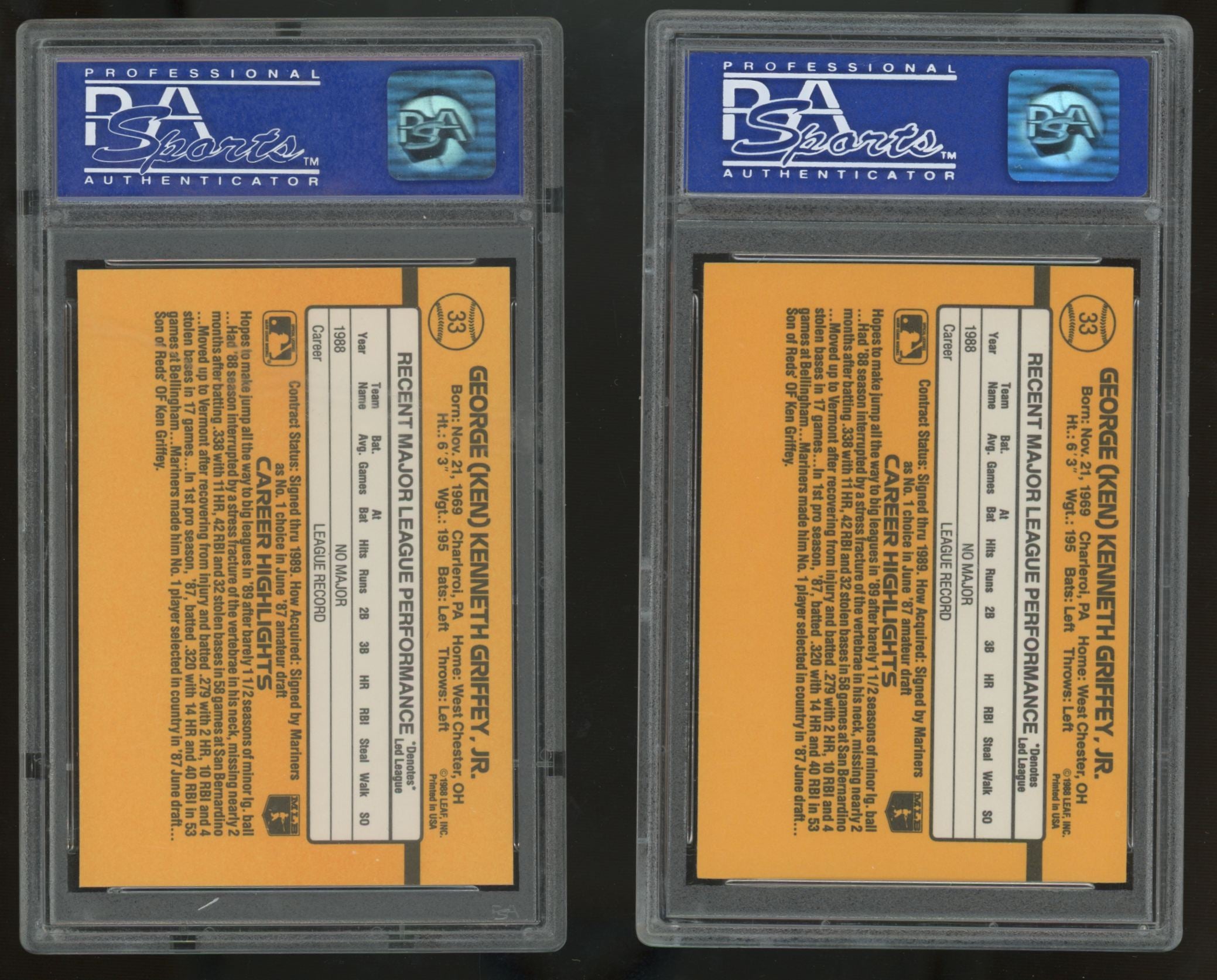 1989 Donruss Ken Griffey Jr. RC Rated Rookie #33 PSA 8 Lot of 10 "C"