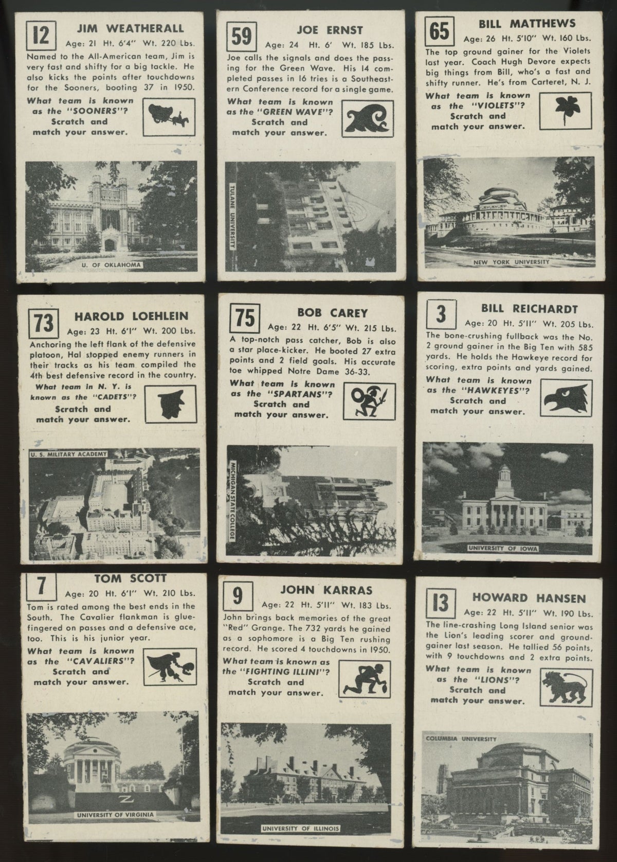 1951 Topps Magic Football (Lot Of 28) EX