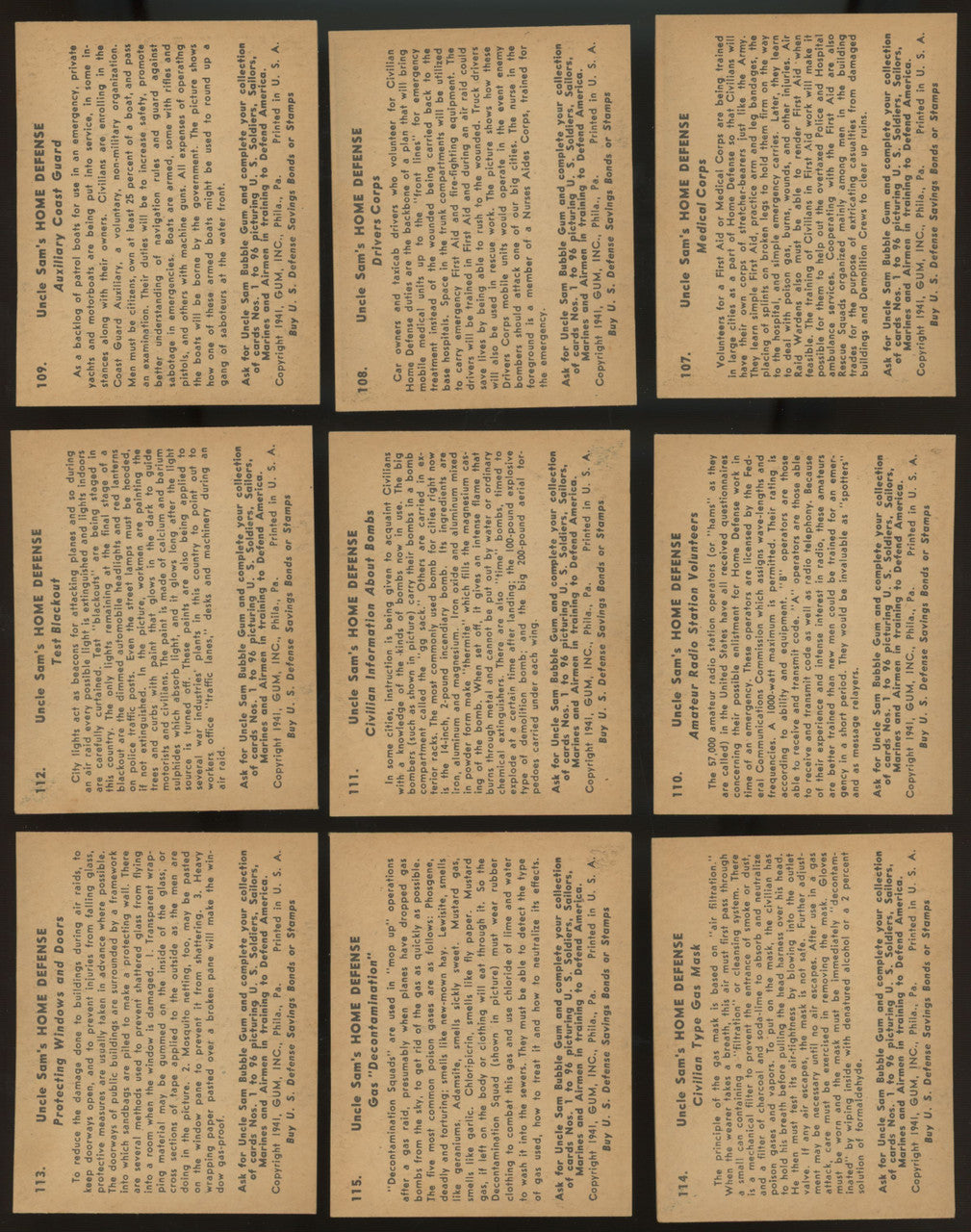 1941 Gum Inc Uncle Sam's Home Defense Partial Set 23/48 EX-EX/MT
