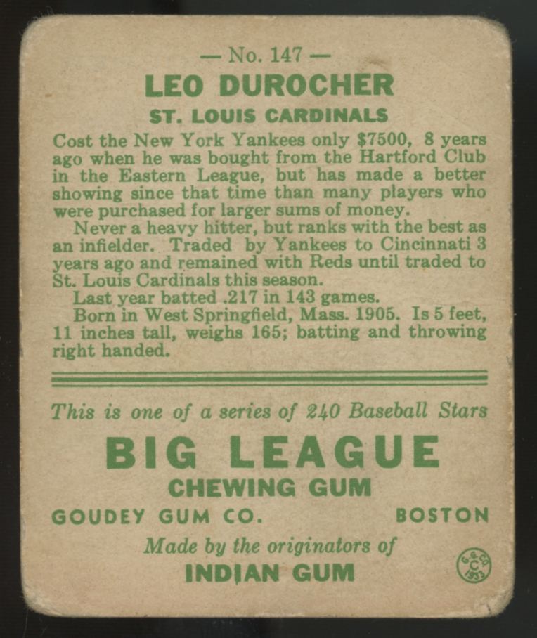 1933 Goudey Leo Durocher #147 Poor