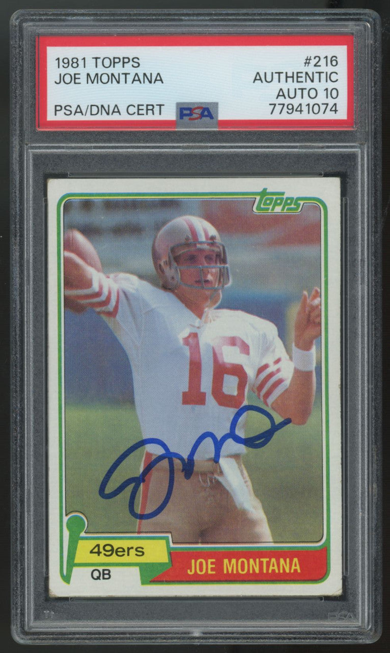1981 Topps Joe Montana RC Signed Auto #216 PSA Authentic 10 *074