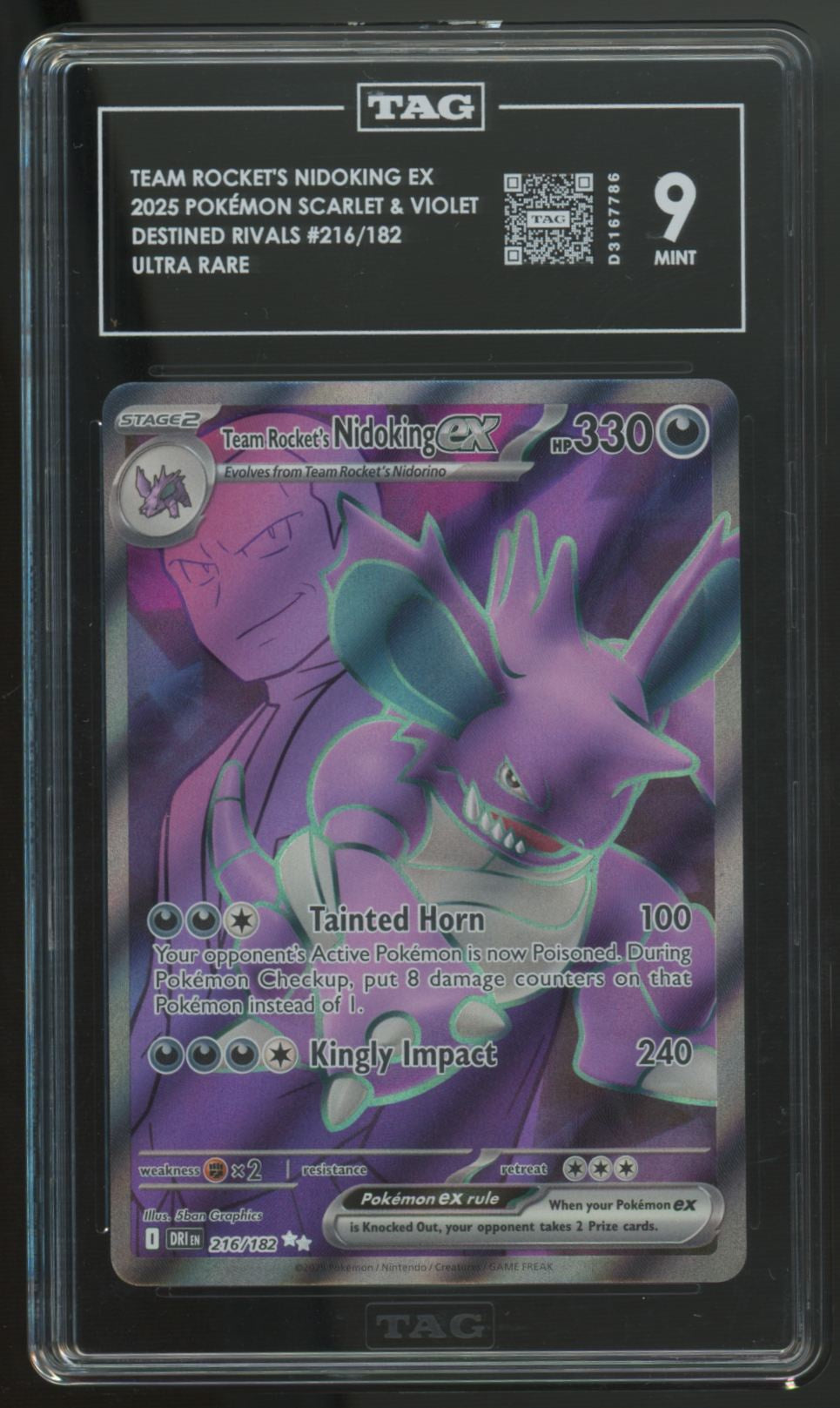 2025 Pokemon Team Rocket's Nidoking ex Destined Rivals Ultra Rare #216 TAG 9