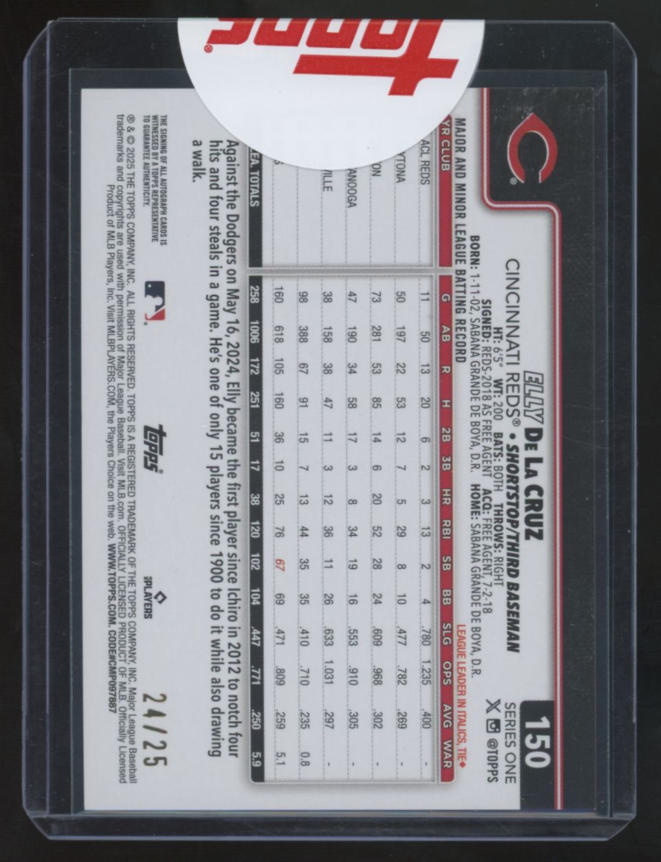 2025 Topps Series One Elly De La Cruz Flagship Real One Orange Foil Auto /25