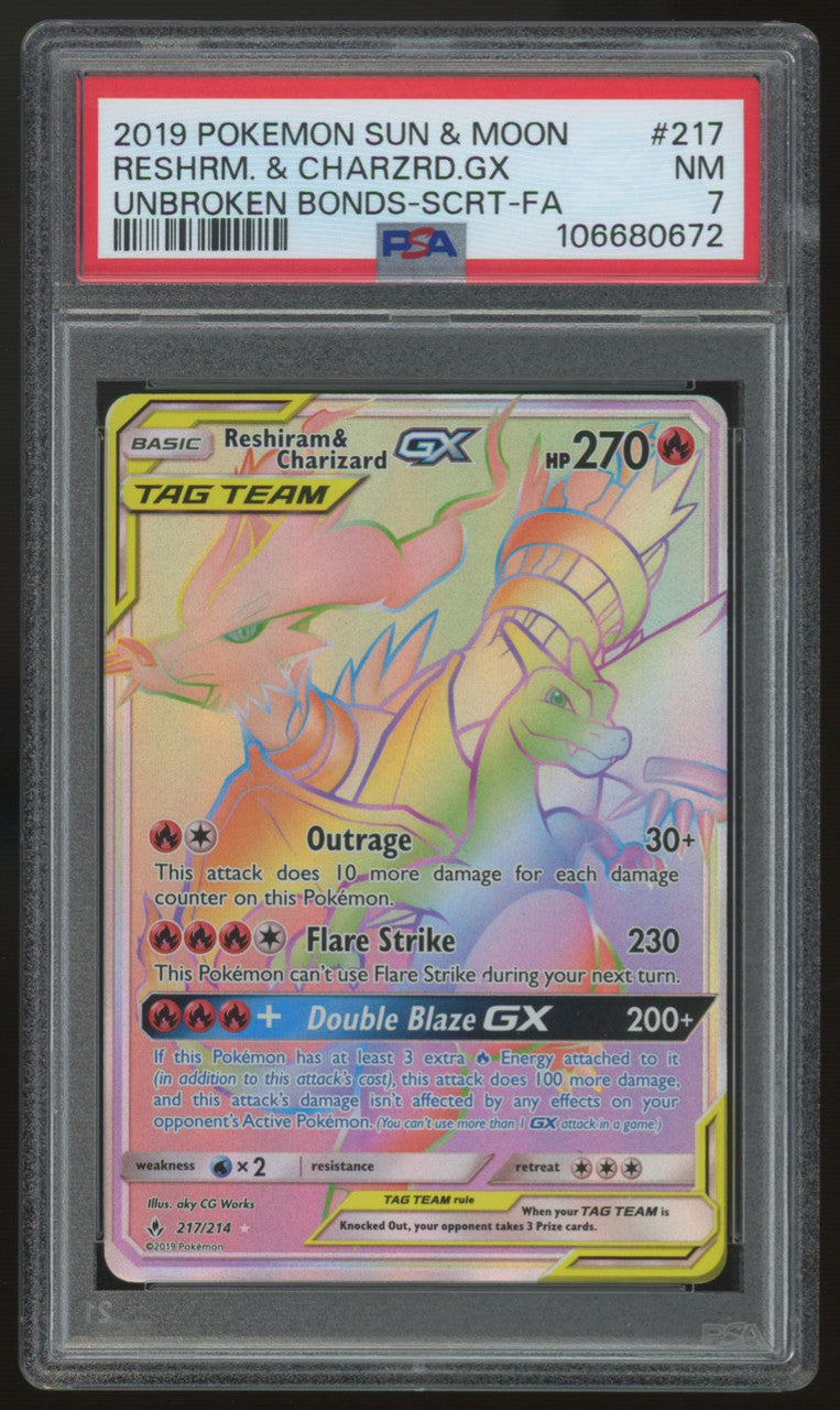 2019 Pokemon Reshiram & Charizard GX Umbroken Bonds Secret #217 PSA 7