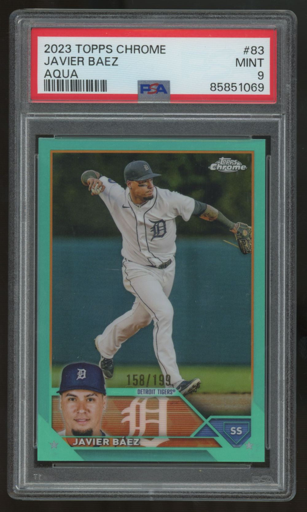 2023 Topps Chrome Javier Baez Aqua Refractor /199 #83 PSA 9