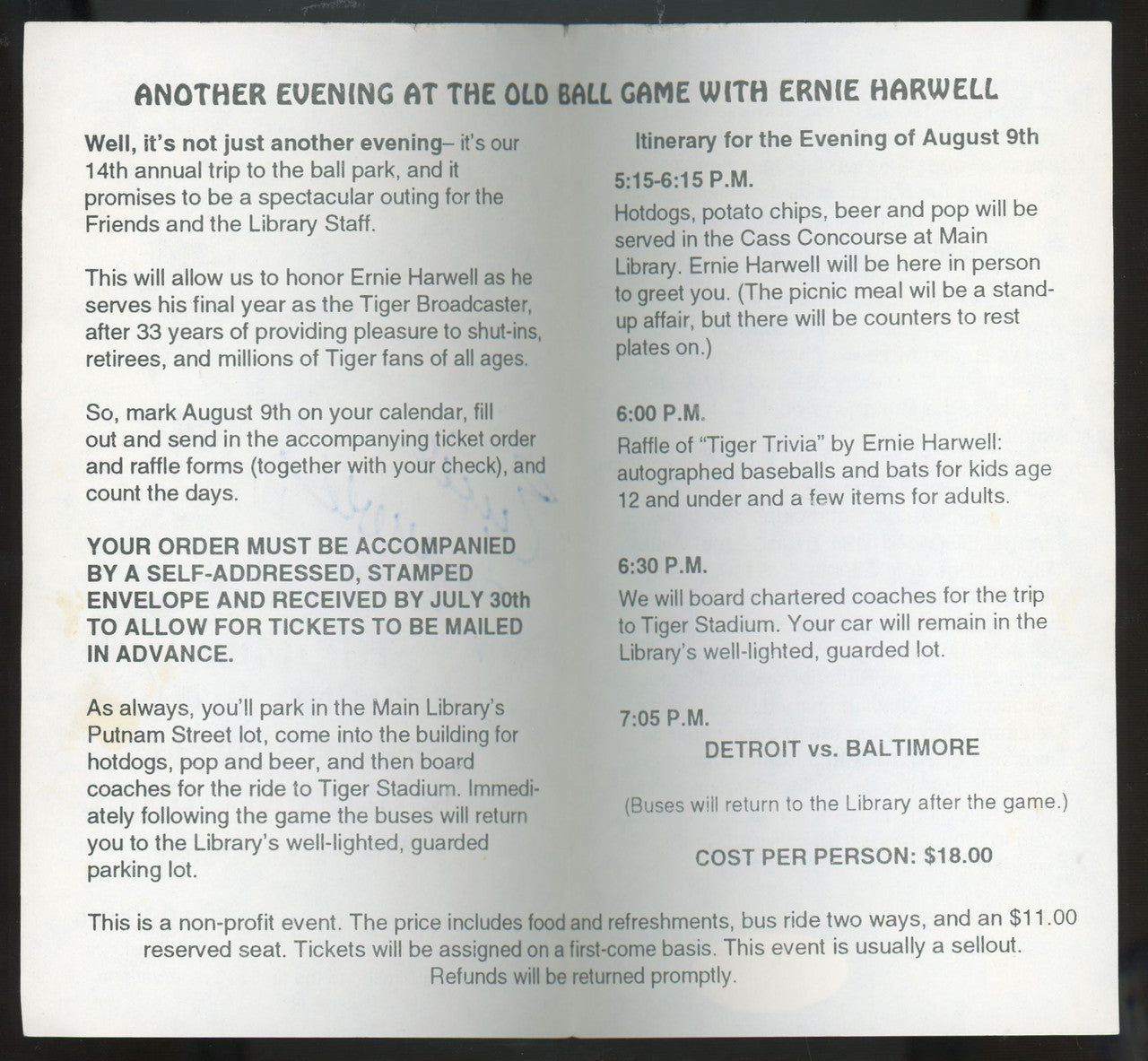 Ernie Harwell Signed Autographed Public Library Program JSA
