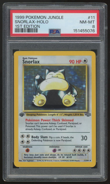 1999 Pokemon Snorlax Jungle 1st Edition Holo #11 PSA 8