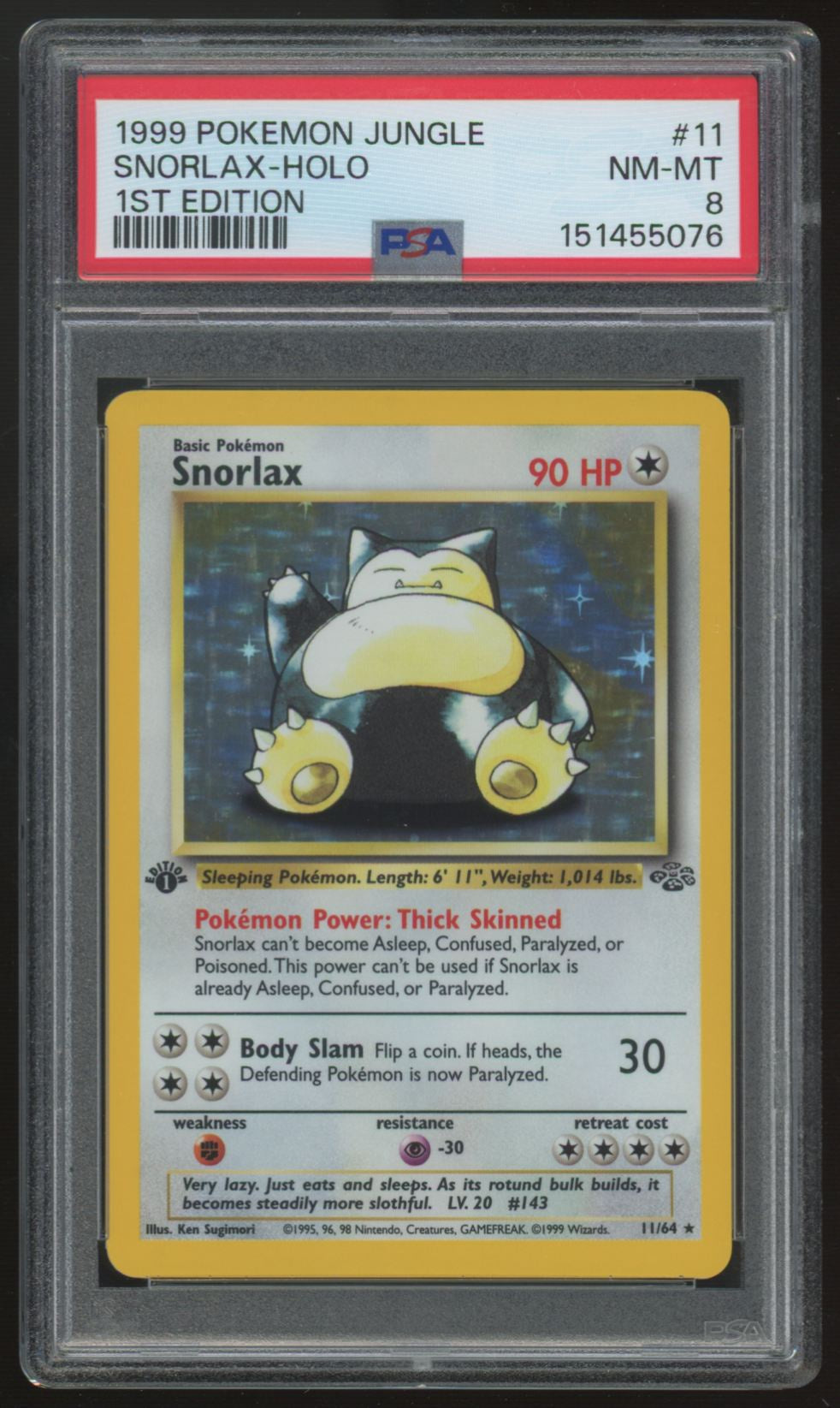 1999 Pokemon Snorlax Jungle 1st Edition Holo #11 PSA 8