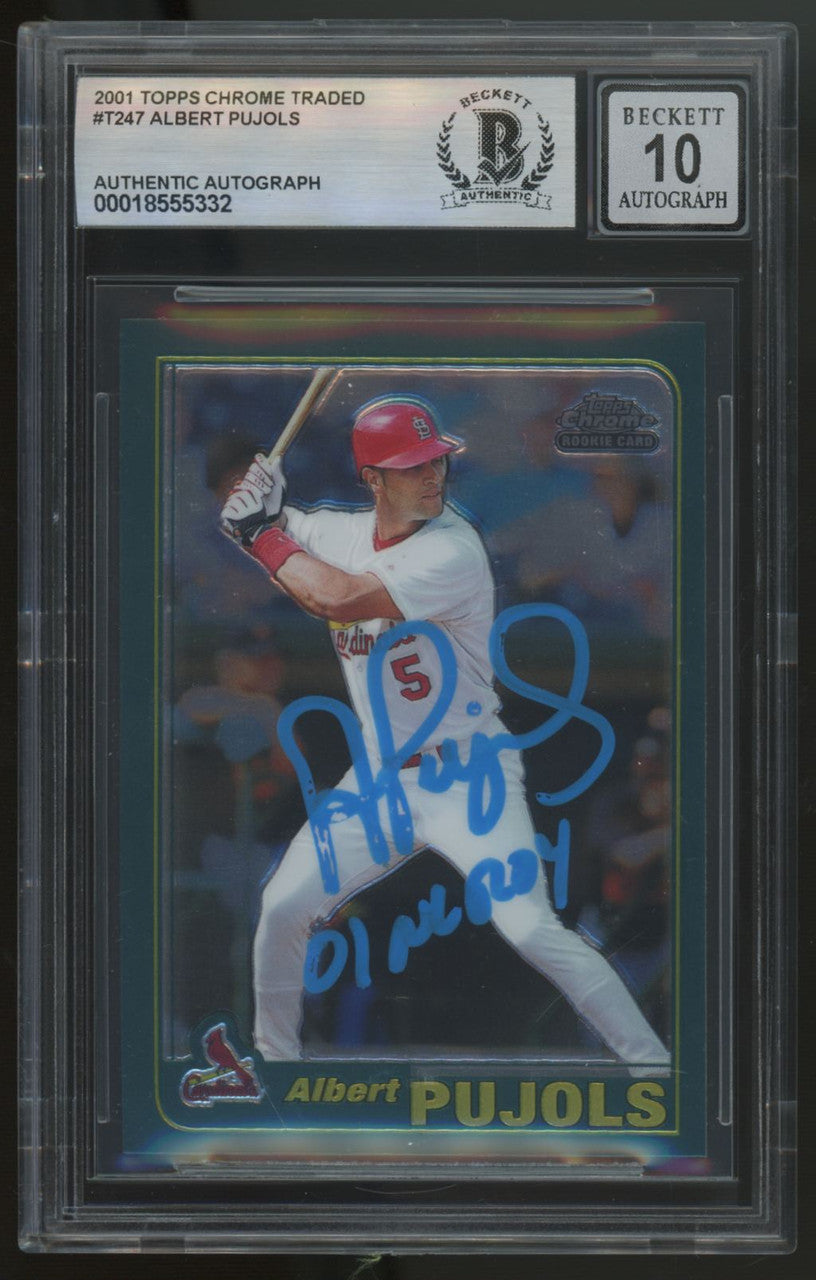 2001 Topps Chrome Albert Pujols RC #T247 Signed Autographed Beckett 10 Auto