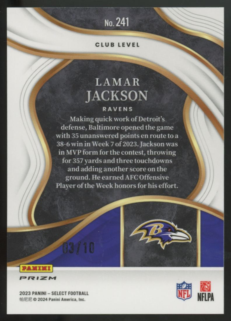 2023 Panini Select Lamar Jackson Club Level Gold Mojo /10 #241