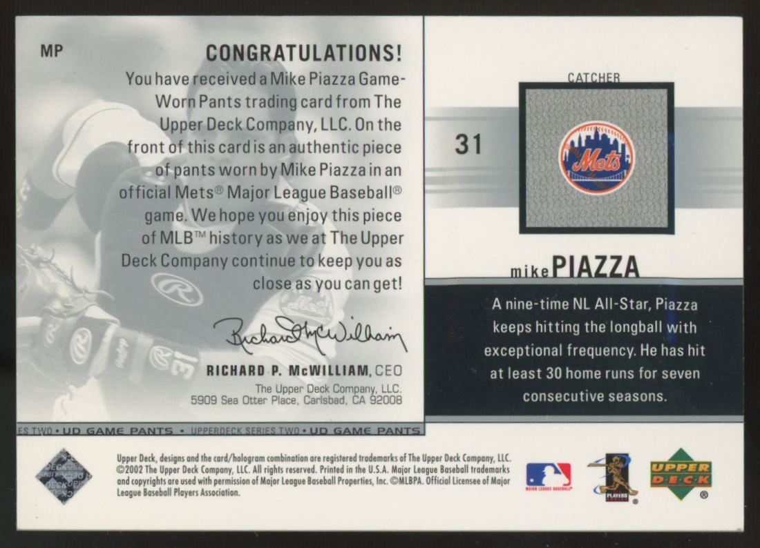 2002 Upper Deck Series Two Mike Piazza Game Pants /350 #MP
