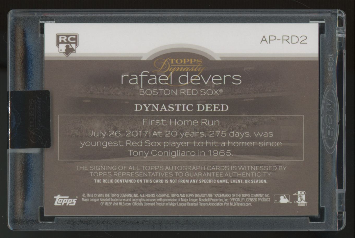 2018 Topps Dynasty Rafael Devers RC Patch Auto RPA /10 #AP-RD2