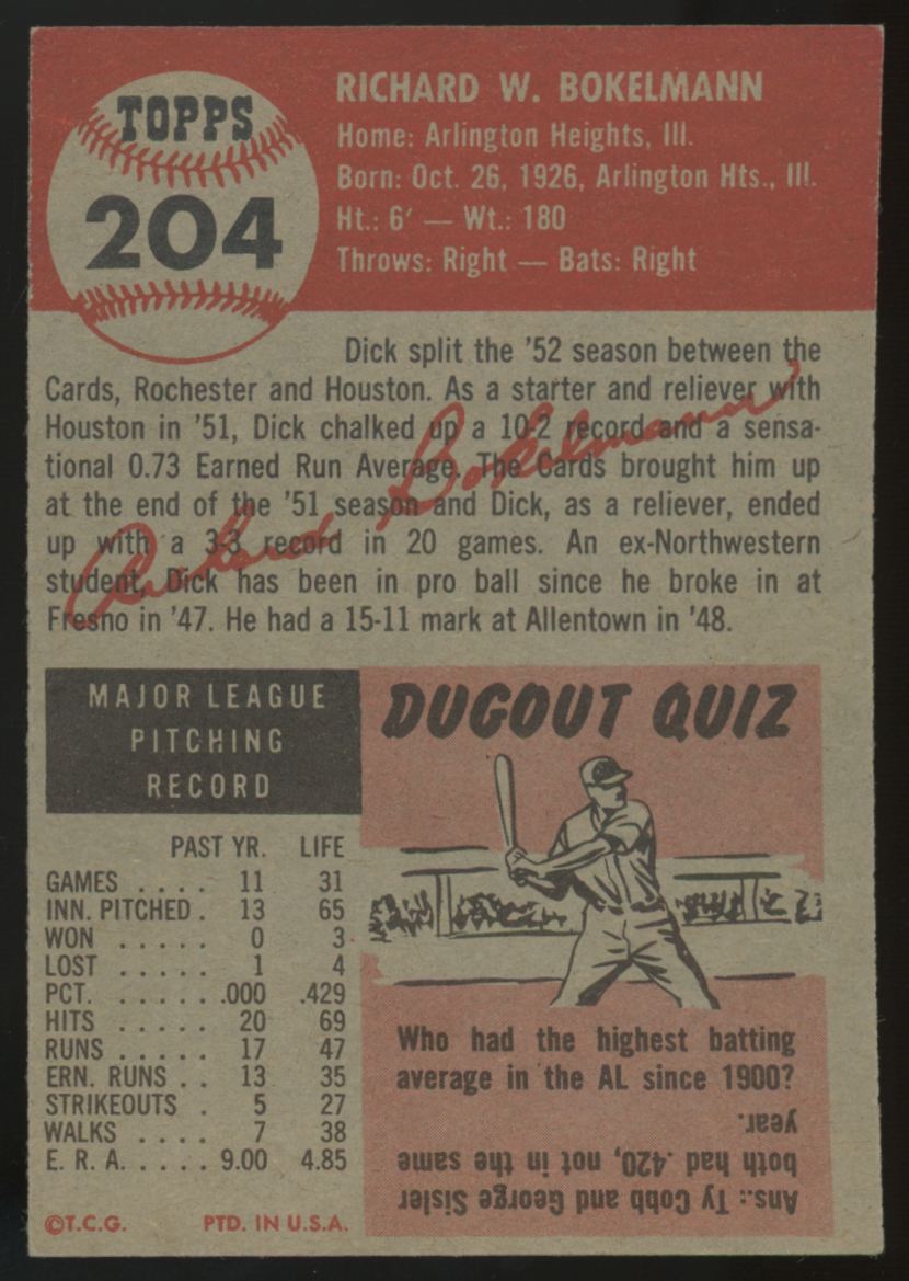 1953 Topps Dick Bokelmann #204 EX/MT