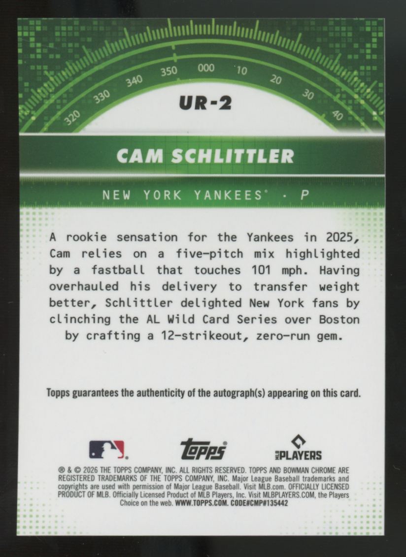 2026 Bowman Chrome Cam Schlitter RC Under the Radar Gold Auto /50 #UR-2