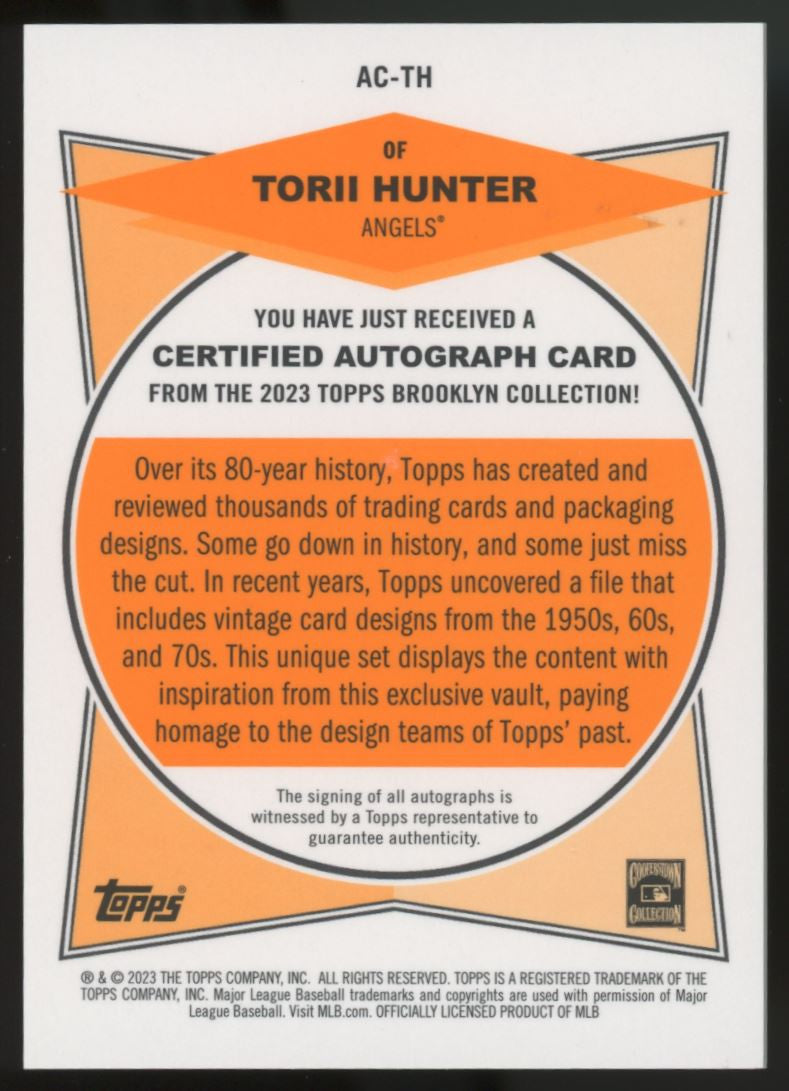 2023 Topps Brooklyn Collection Torii Hunter Auto Gold /50 #AC-TH