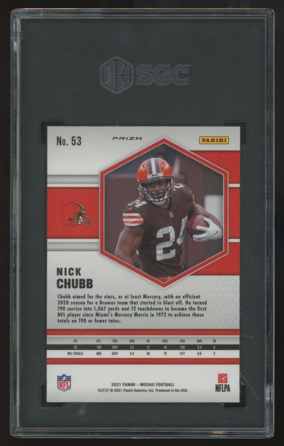 2021 Panini Mosaic Nick Chubb Honeycomb Prizm SSP #53 SGC 10