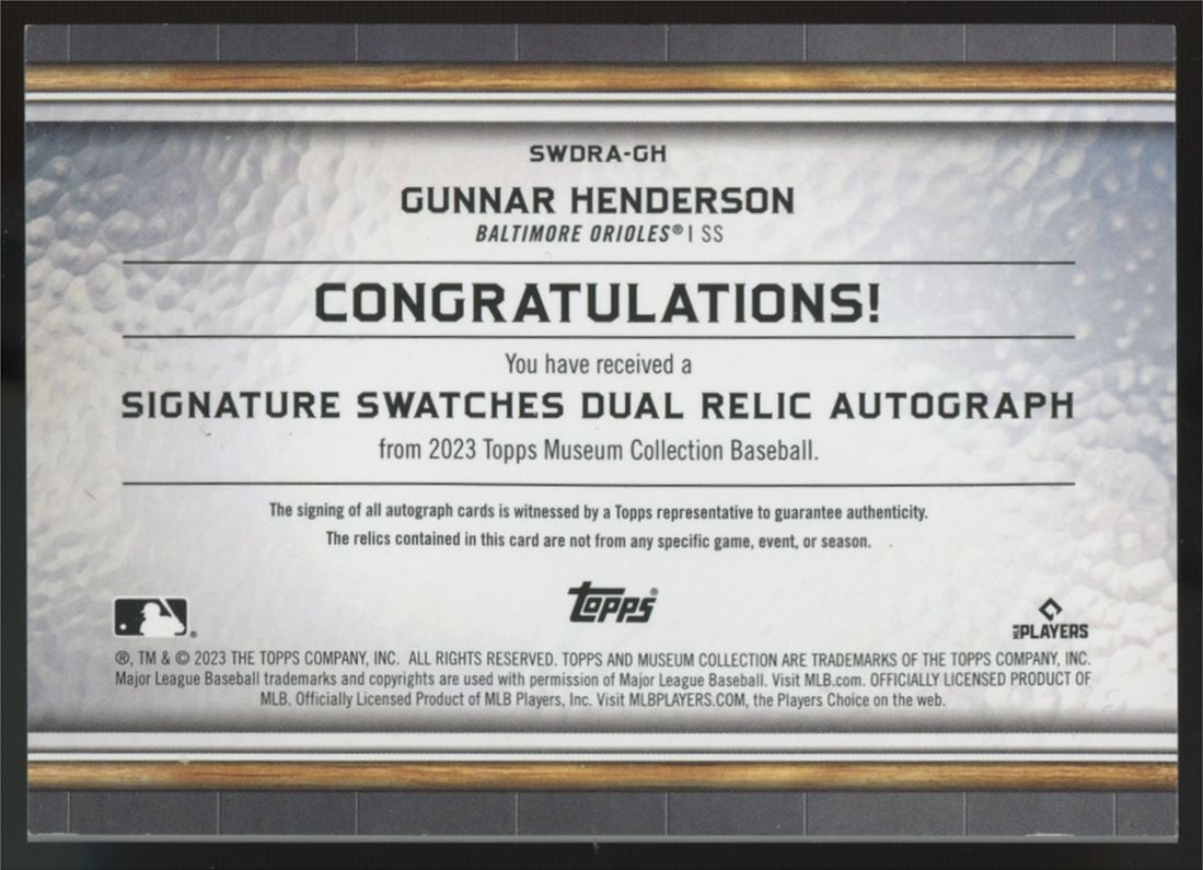 2023 Museum Collection Gunnar Henderson RC Copper Dual Patch Auto RPA/50