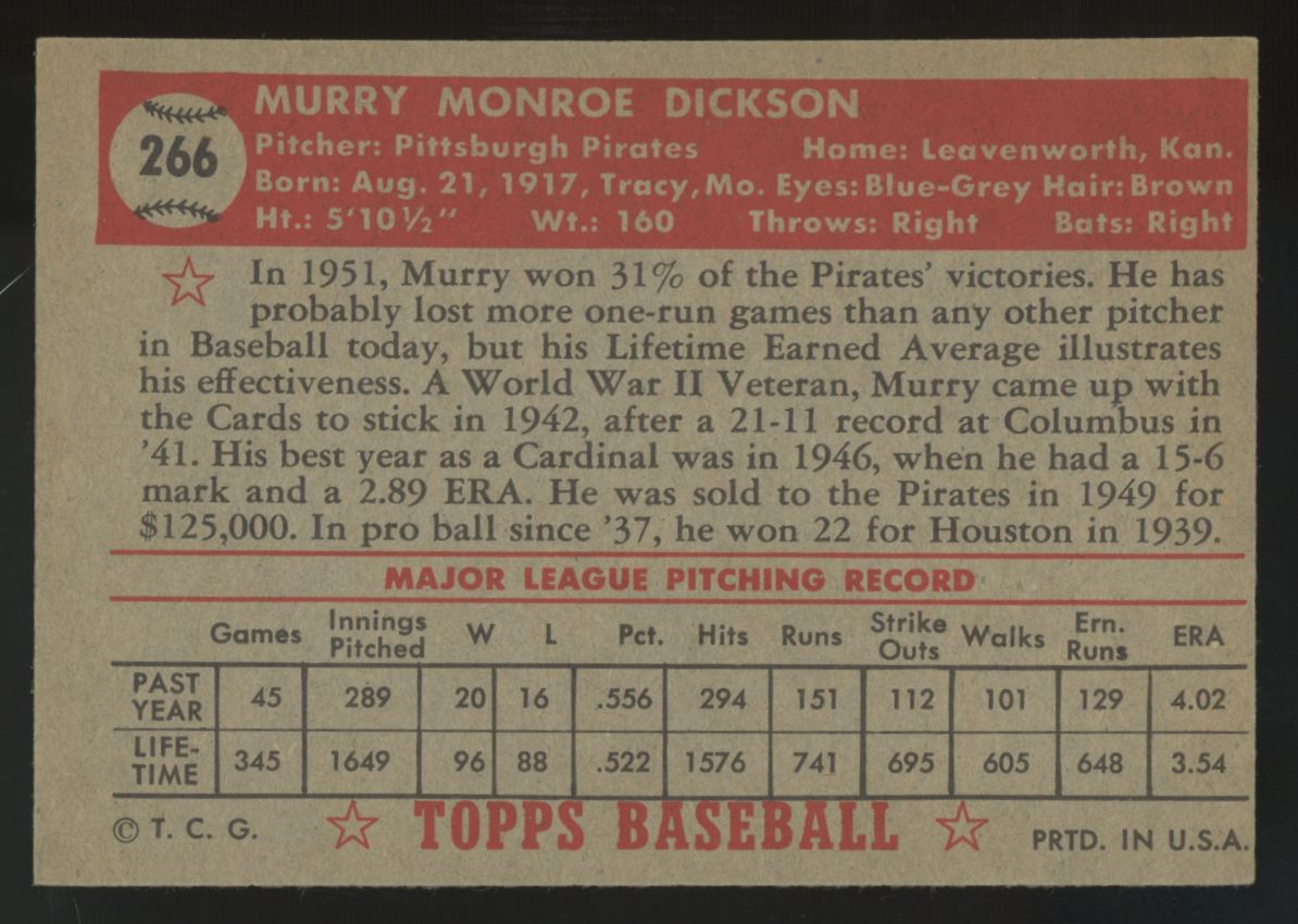 1952 Topps Murry Dickson #266 VG/EX