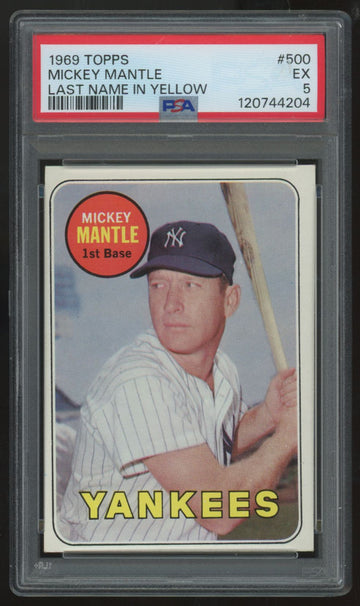 1969 Topps Mickey Mantle Last Name In Yellow #500 PSA 5