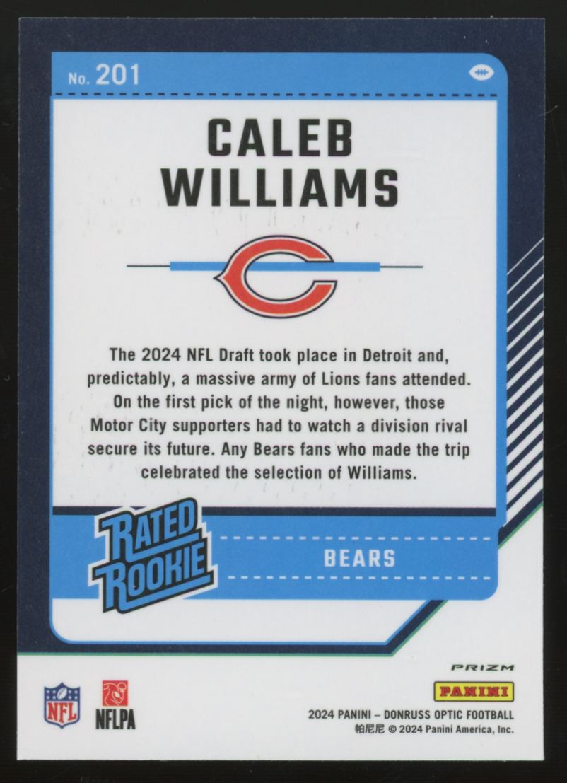 2024 Donruss Optic Caleb Williams RC Rated Rookie Green Hyper Prizm #201