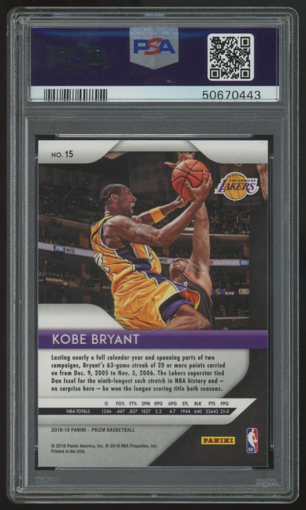 2018-19 Panini Prizm Kobe Bryant #15 PSA 9