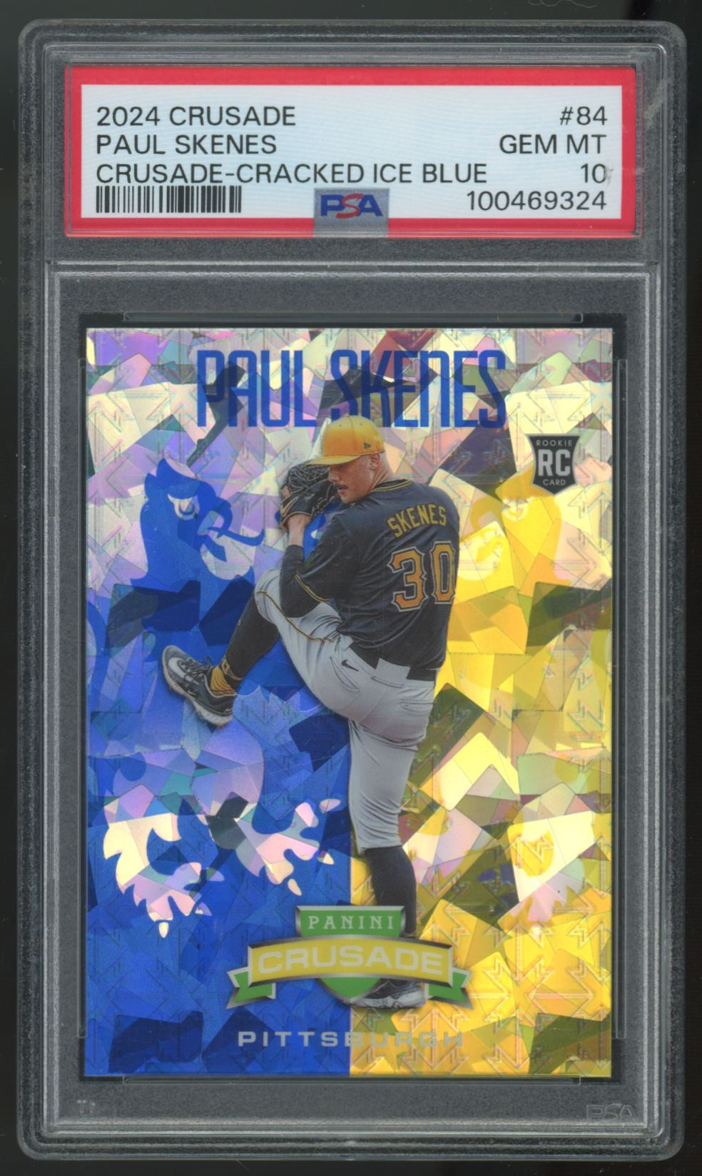 2024 Panini Crusade Paul Skenes RC Blue Cracked Ice #84 PSA 10