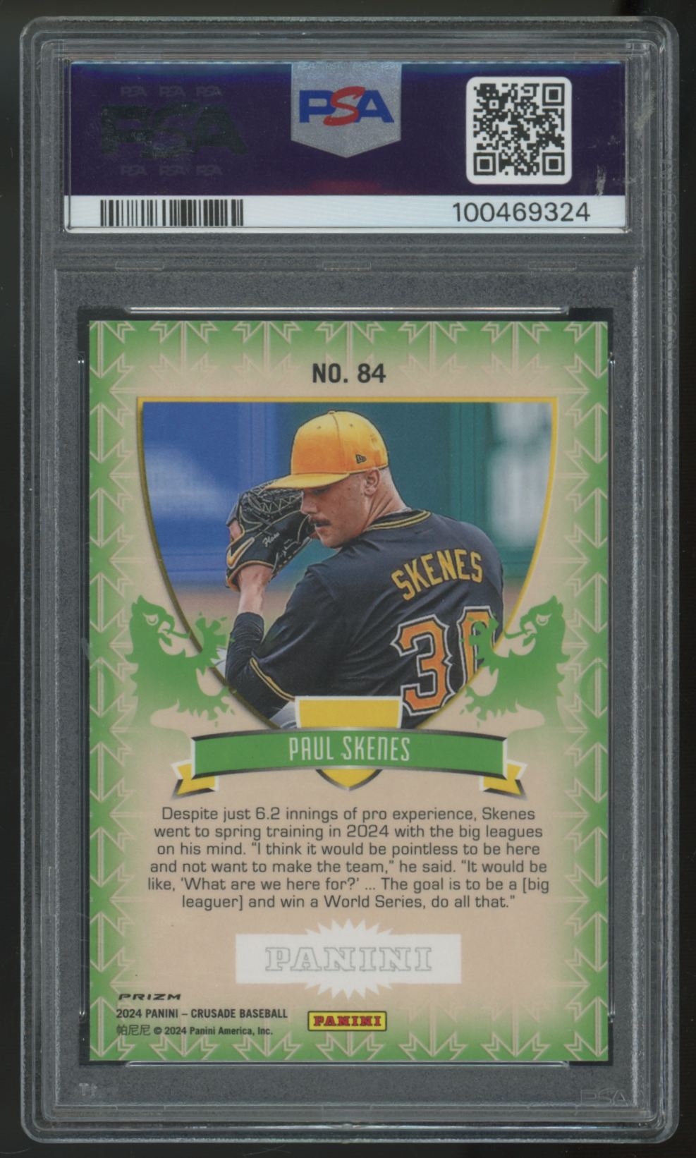 2024 Panini Crusade Paul Skenes RC Blue Cracked Ice #84 PSA 10