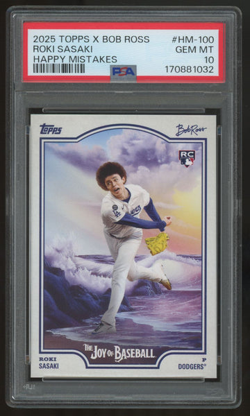2025 Topps X Bob Ross Roki Sasaki RC Happy Mistakes SSP #HM-100 PSA 10