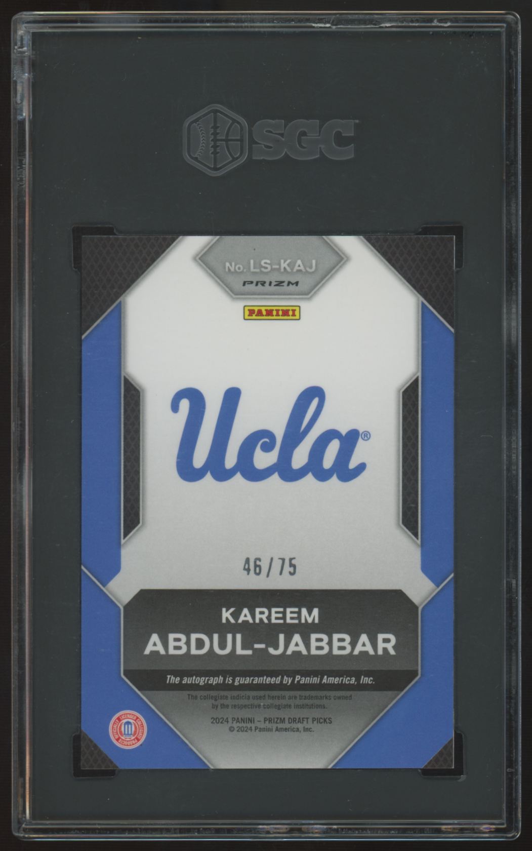 2024-25 Panini Prizm Draft Kareem Abdul-Jabbar Blue Ice Legacy Auto /75 SGC 8 10