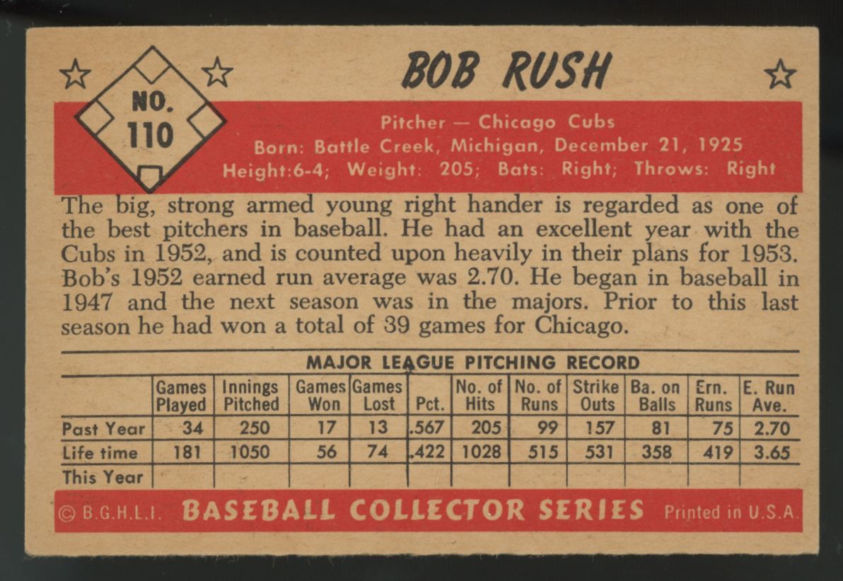 1953 Bowman Color Bob Rush #110 VG/EX