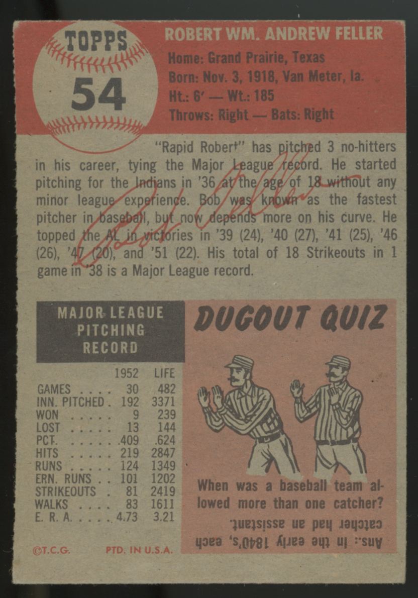 1953 Topps Bob Feller #54 VG-EX