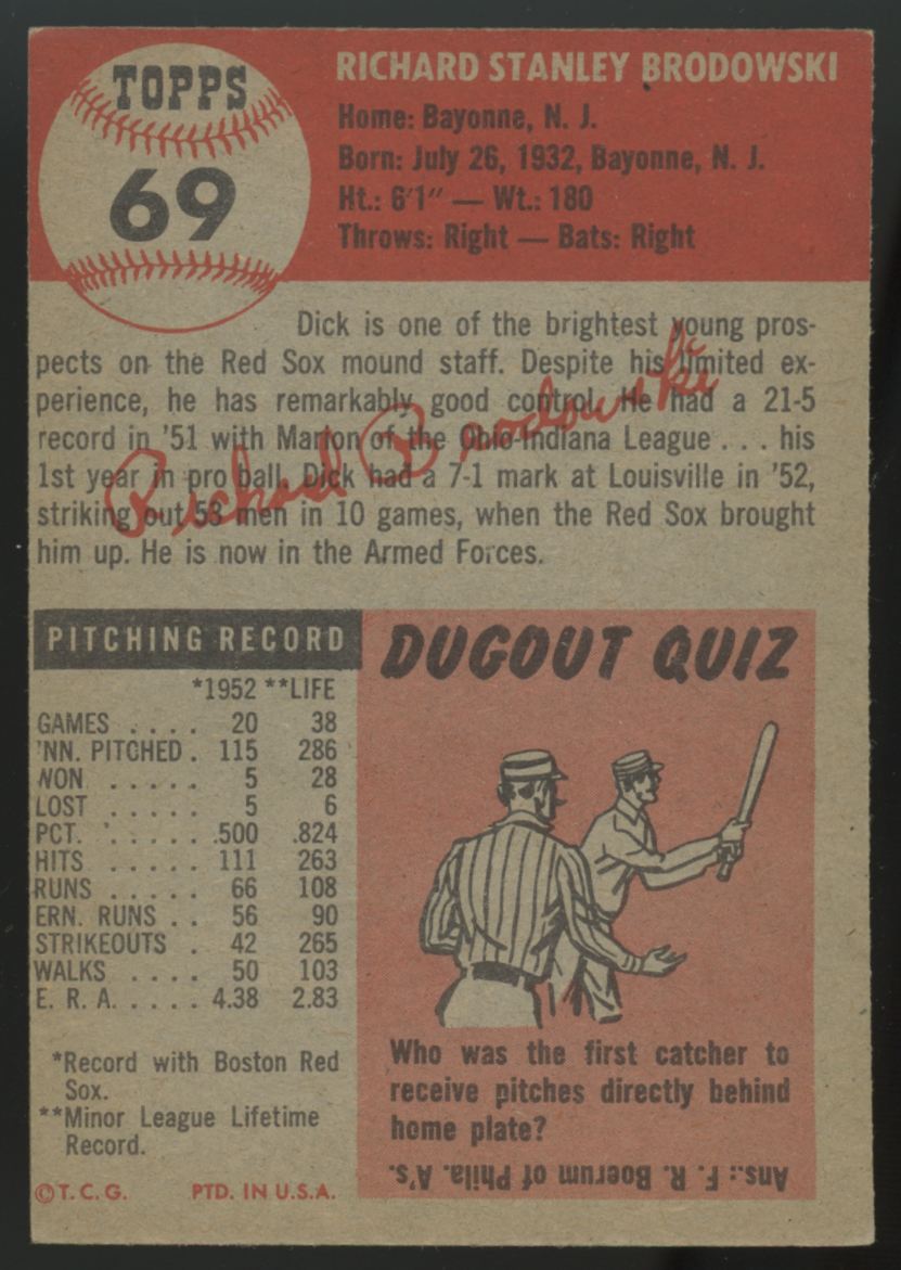 1953 Topps Dick Brodowski #69 EX/MT "A"