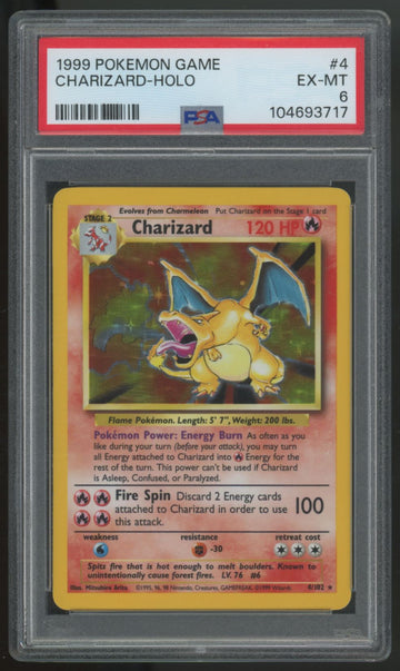 1999 Pokemon Charizard Base Set Unlimited Holo #4 PSA 6 *3717