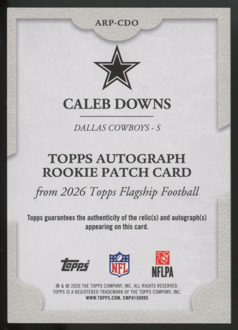 2026 Topps Flagship Caleb Downs RC Patch Auto RPA /99 #ARP-CDO