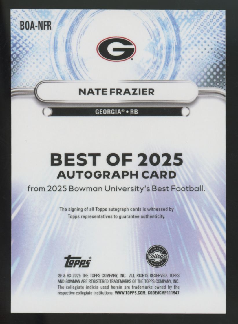 2025 Bowman's Best University Nate Frazier Gold Best Of '25 Auto /50 #BOA-NFR