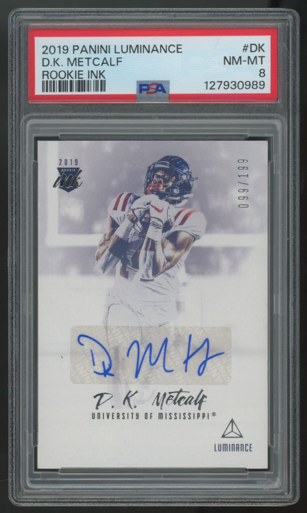 2019 Panini Luminance D.K. Metcalf RC Rookie Ink Auto /199 #RI-DK PSA 8