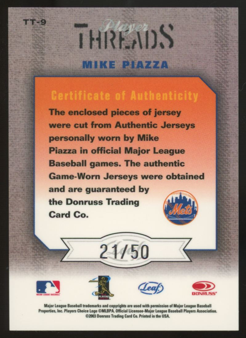 2003 Leaf Limited Mike Piazza Player Threads Patch /50 #TT-9