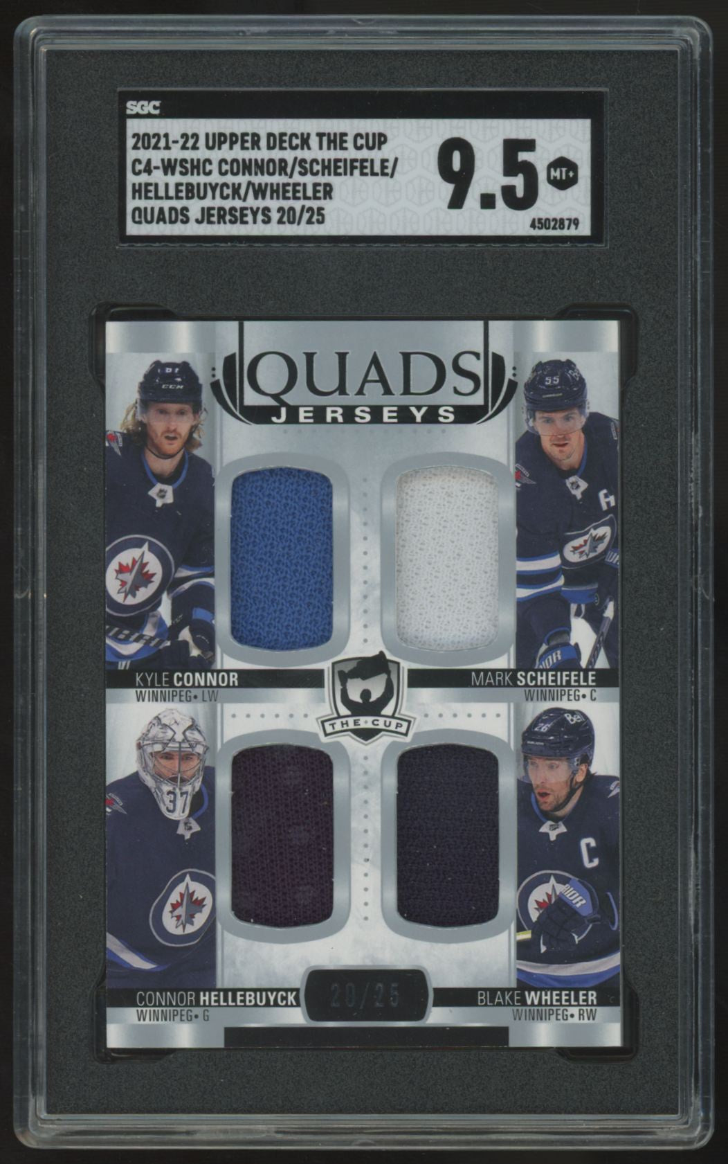 2021-22 UD The Cup Connor/Scheifele/Wheeler/Hellebuyck Quad Patch /25 SGC 9.5