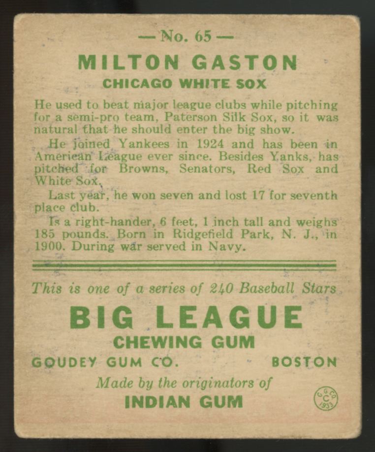 1933 Goudey Milton Gaston #65 VG